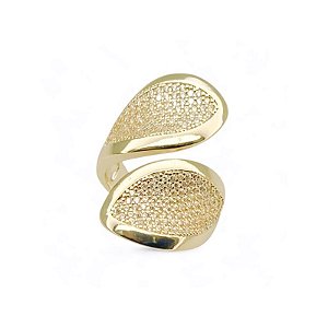 Anel folhas zircônia ouro semijoia AN 849