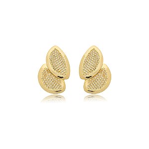 Brinco folhas zircônia ouro semijoia BA 7132