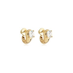 Brinco curvado zircônia ouro semijoia BA 7488