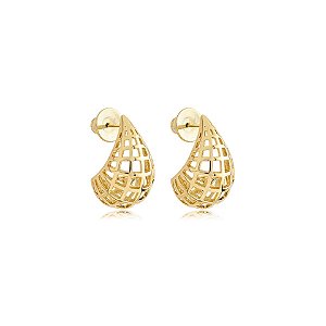 Brinco gota curvada ouro semijoia BA 7485
