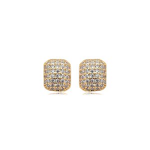 Brinco retangular zircônia ouro semijoia 24k17108