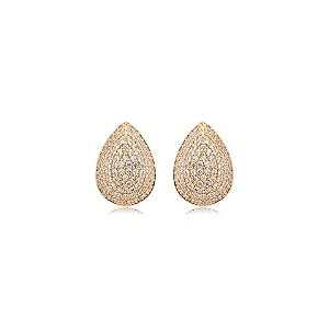 Brinco gota zircônia ouro semijoia 24a08007