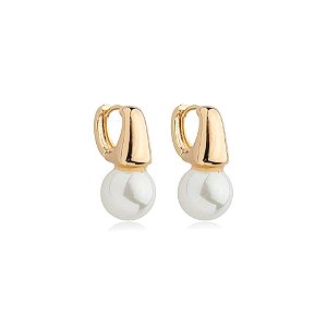 Brinco argolinha pérola ouro semijoia 24a07014