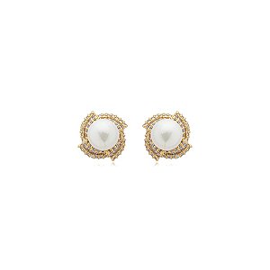 Brinco pérola zircônia ouro semijoia 24k16070