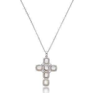 Colar Elaine Palma crucifixo madrepérola zircônia ródio semijoia