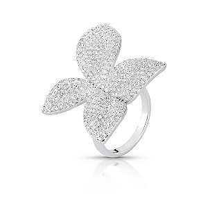 Anel flor zircônia ródio semijoia