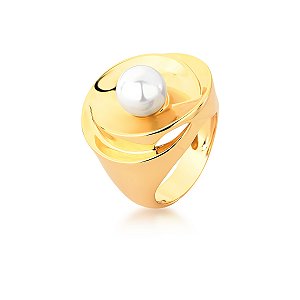 Anel orgânico pérola shell ouro semijoia