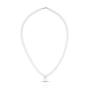 Colar pérola shell retangular cristal ródio semijoia