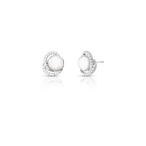 Brinco pérola shell zircônia ródio semijoia