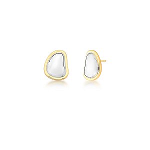 Brinco oval mix ouro e ródio semijoia