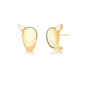 Brinco curvo cristal gota ouro semijoia