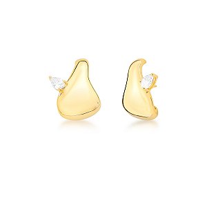 Brinco ear hook curvo cristal gota ouro semijoia