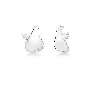 Brinco ear hook curvo cristal gota ródio semijoia