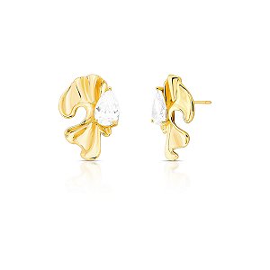 Brinco curvas cristal ouro semijoia