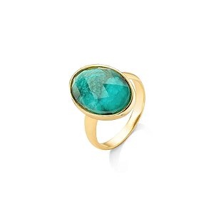 Anel oval pedra natural esmeralda ouro semijoia