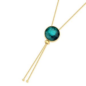 Colar gravatinha pedra natural esmeralda ouro semijoia