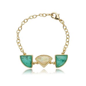 Pulseira geométrica pedras naturais esmeralda e nautilus ouro semijoia