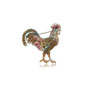 Broche galinha cristais topázio ródio semijoia