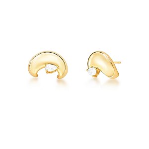 Brinco curvo cristal gota ouro semijoia