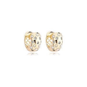 Brinco argolinha mini pérola e zircônia ouro semijoia 24k19020