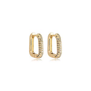 Brinco argolinha retangular zircônia ouro semijoia 24k17081