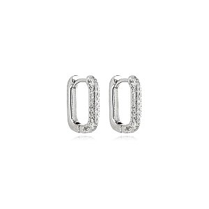 Brinco argolinha retangular zircônia ródio semijoia 24k17081