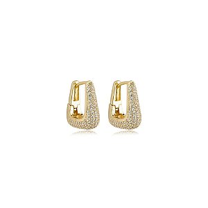 Brinco argolinha retangular zircônia ouro semijoia 24k20048