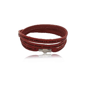 Pulseira Fernanda Villela couro vermelho oração N Sra da Penha