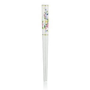 Palito para coque madeira branco floral par