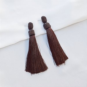 Brinco miçanga tassel mocha BA 4025