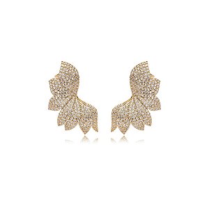 Brinco ear cuff folhas zircônia ouro semijoia E230325