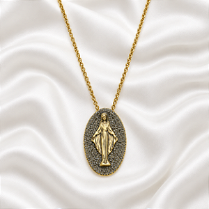 Colar Nino Bran Nossa Senhora das Graças Cristais Swarovski Ouro Vintage Semijoia
