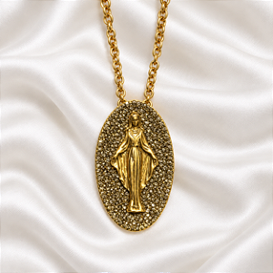 Colar Nino Bran Nossa Senhora das Graças Cristais Swarovski Ouro Vintage Semijoia