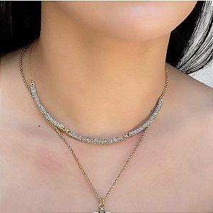 Colar Nino Bran cristal swarovski ouro vintage semijoia