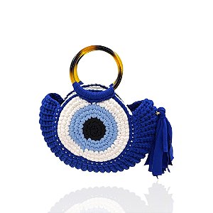 Bolsa crochê malha olho grego azul