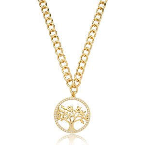 Colar árvore da vida zircônia ouro semijoia XL 2503