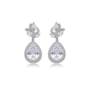 Brinco gota zircônia ródio semijoia 18608