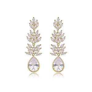 Brinco gota zircônia ouro semijoia 18598