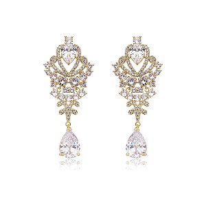 Brinco gota zircônia ouro semijoia 18505