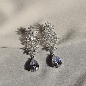 Brinco gota zircônia ródio semijoia 18509