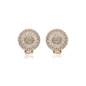 Brinco pressão pizza zircônia ouro semijoia 18k06004