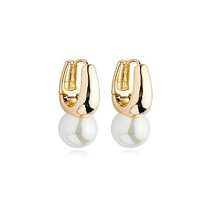 Brinco argolinha pérola ouro semijoia 24k20036