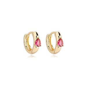 Brinco argolinha zircônia gota pink ouro semijoia 23a04023