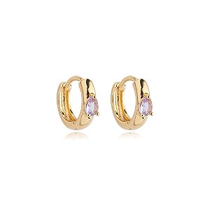 Brinco argolinha zircônia gota lilás ouro semijoia 23a04023