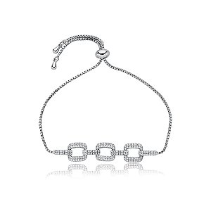 Pulseira ajustável elos quadrados zircônia ródio semijoia 24k20076