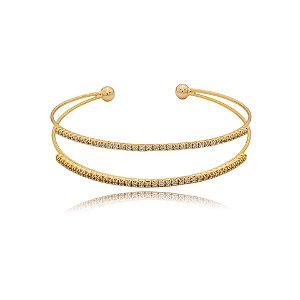 Bracelete aro duplo zircônia ouro semijoia 24k18088