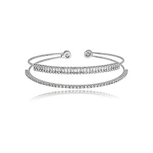 Bracelete aro duplo zircônia baguete ródio semijoia 24k19068