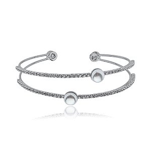 Bracelete aro duplo pérola zircônia ródio semijoia 24k19065