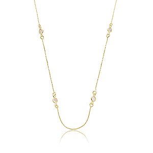 Colar longo cristais ouro semijoia GF7618