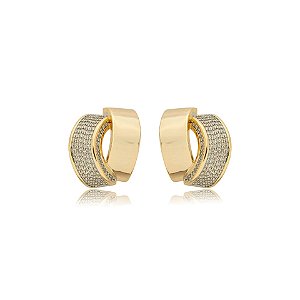 Brinco elos curvado zircônia ouro semijoia BA 7622